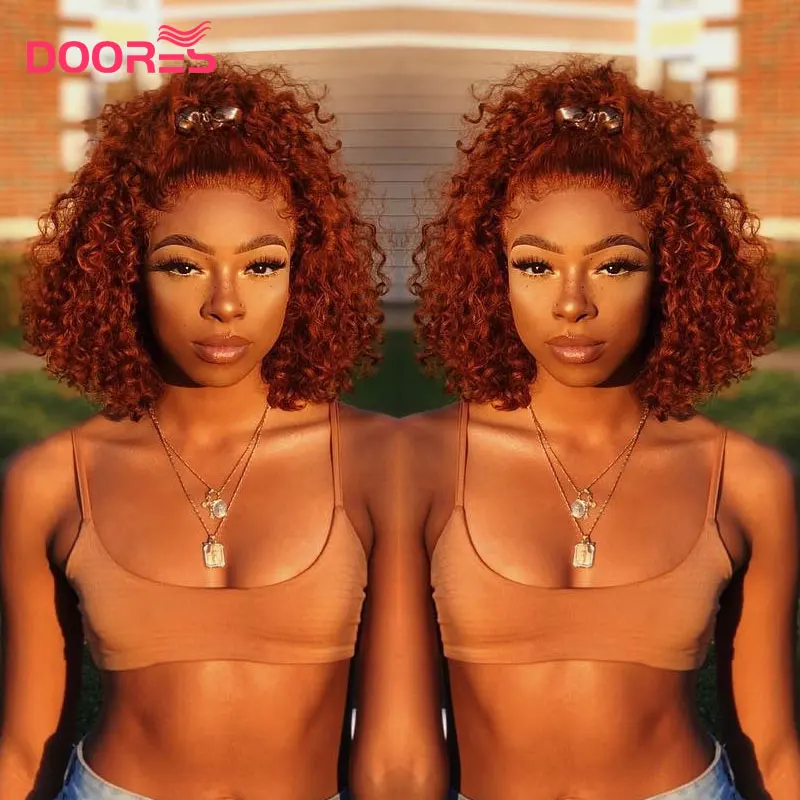 13х4 глубокая волна фронта человеческих волос парики для черных женщин имбирь