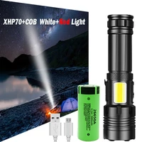 new strong light xp70 flashlight aluminum alloy cob red white light zaklamp 7 speed waterproof flashlight night fishing camping