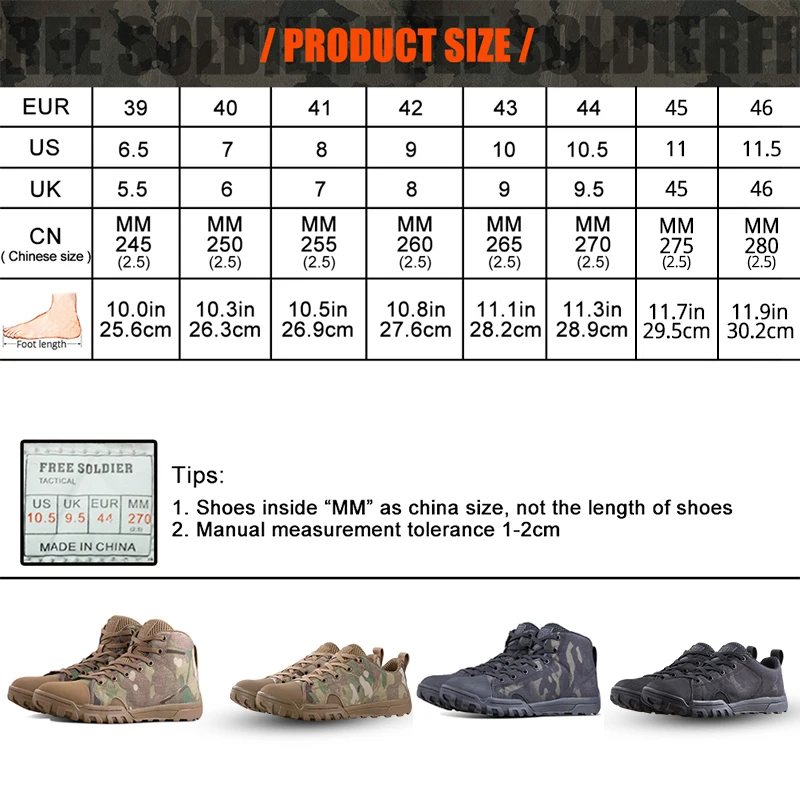 FREE SOLDIER outdoor sport tactical military men's shoes multi cam soft lightweight trekking shoes for camping hiking