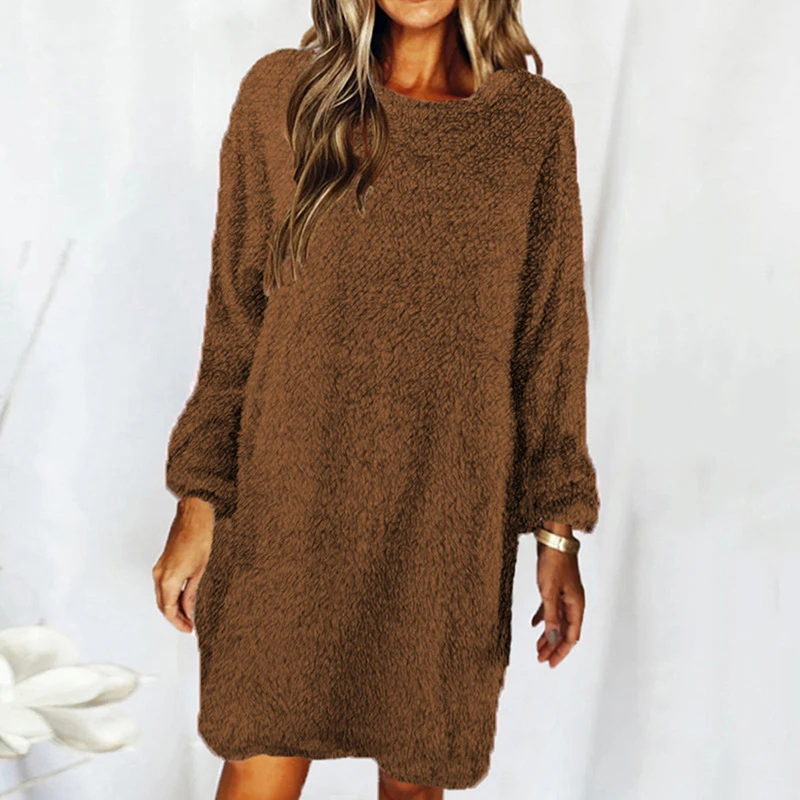 

Soft Plush Sweater For Ladies Fashion Casual Warm Long Sleeve O-Neck Loose Pullovers Tops Autumn Winter Ladies Clothing Sweater