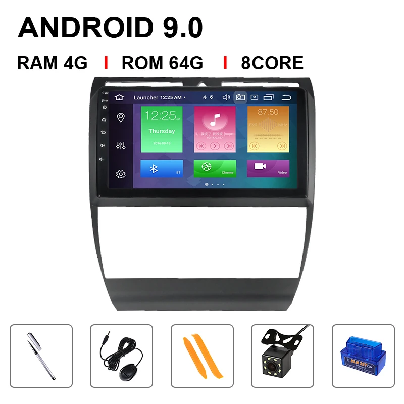 Android 9,0 gps навигация автомобильное радио для Audi A6 S6 RS6 1997-2004 wi-fi-мультимедиа HD сенсорный экран AUX USB поддержка Carplay 4G 64G - Цвет: 8 Core 64ROM OBD Cam