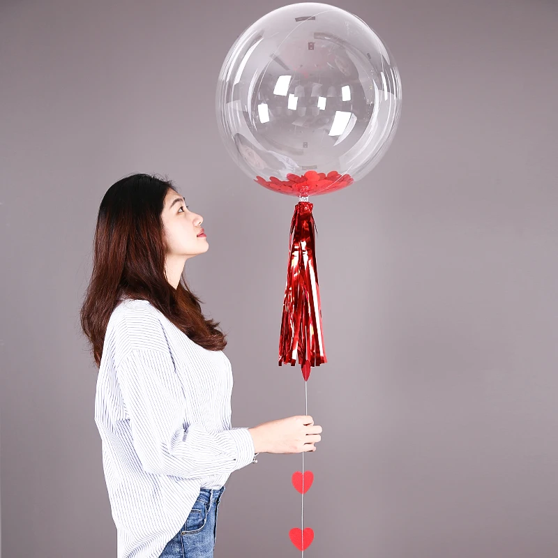 

Red I love you Stickers With 24 Inch No Wrinkles Transparent PVC Bubble Balloon Set Wedding Valentine's Day Helium Globos Decor