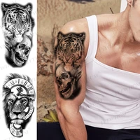 lion tiger waterproof temporary tattoo edges sticker forest flash stickers women leopard wolf crown body art arm fake tatoos men