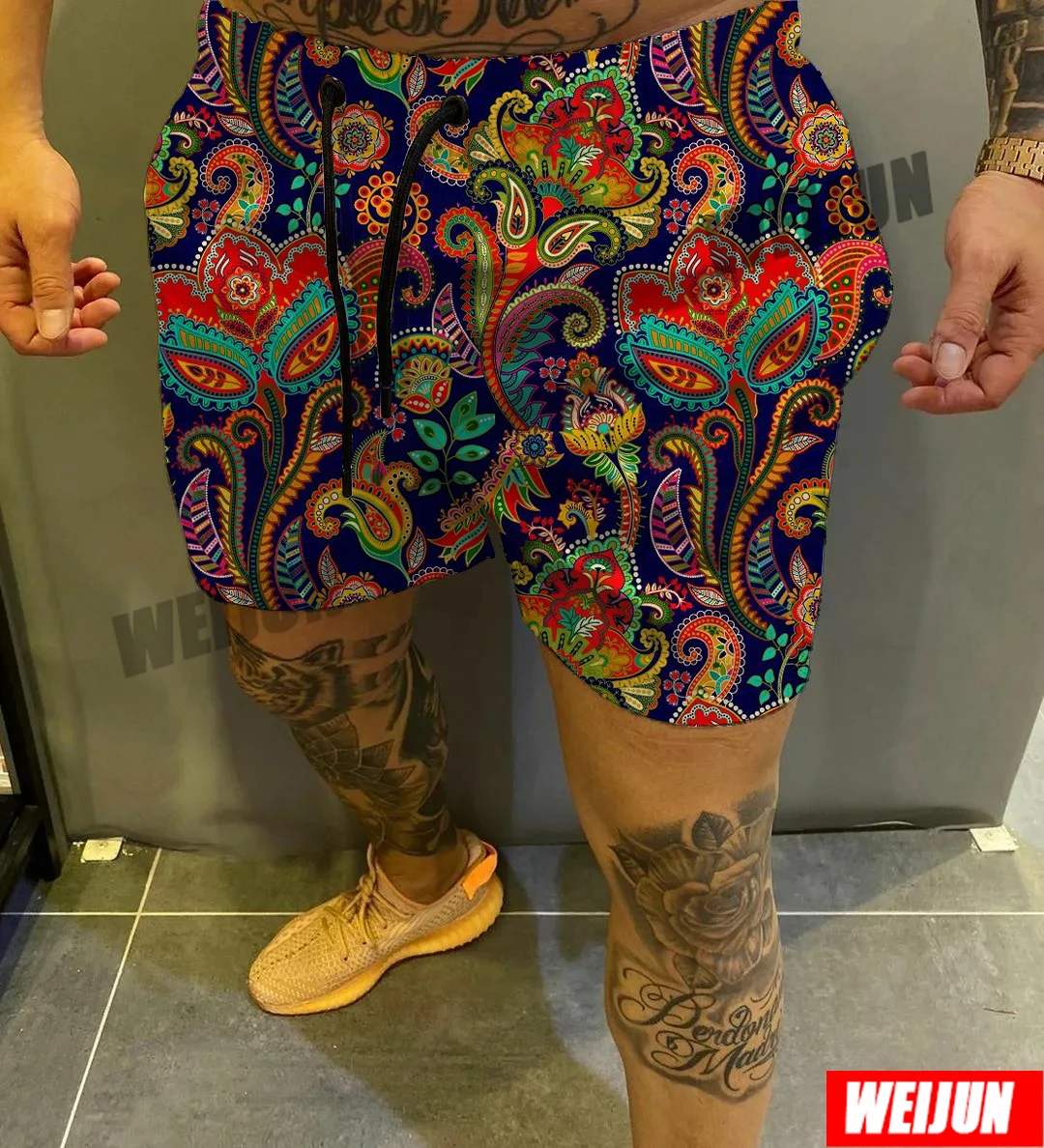 

Trendy new summer retro oil painting print suit shorts Hawaiian casual men's sports beach shorts street wear