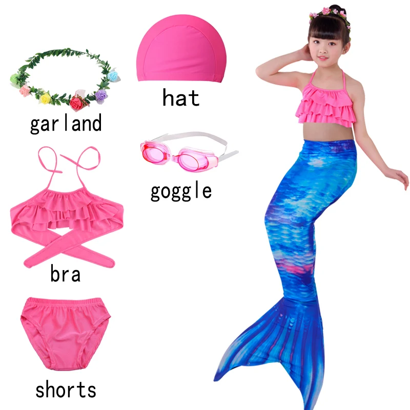 6pcs with pink-F ; комплект из 3 предметов на Хэллоуин; детский купальник с хвостом русалки и шортами для девочек; платье для плавания с топом для девочек - Цвет: 6pcs with pink-F