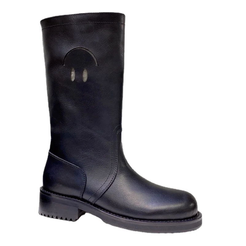 

2021 Winter New Women's Boots Smiley Face Hollow Knight Boots Round Toe Thick Sole Ankle Boots Fashion Women's Party Shoes