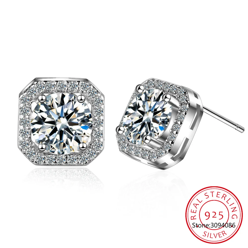 

Real 1 Carat Moissanite Diamond Stud Earrings For Women S925 Stamp Silver Color Party Wed Fine Jewelry Valentine's Day Gifts