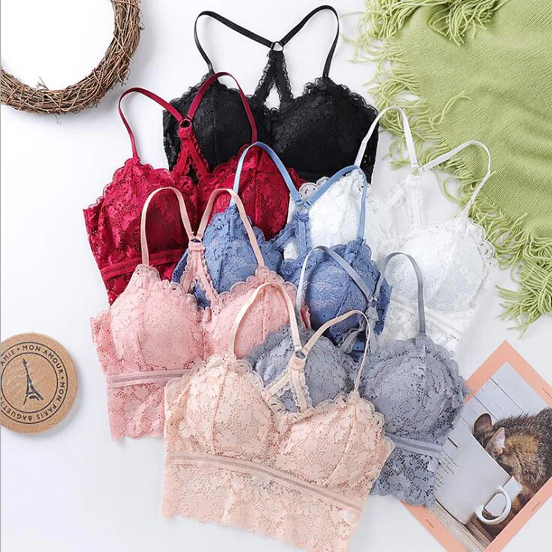 

2021 New Solid Color Sexy Lace Bra For Women Push Up Padded Bralette Soft Backless Fashion Femme Bras Underwear