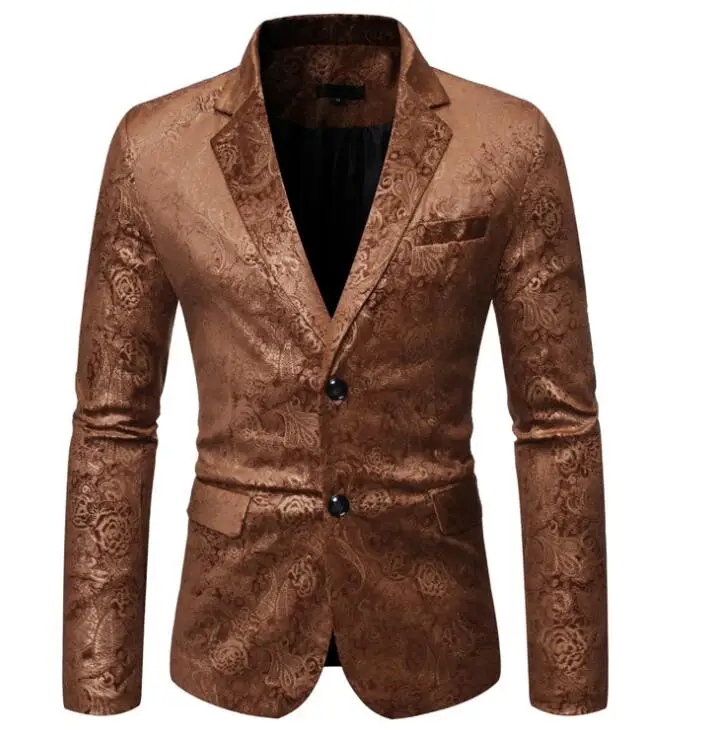 

Bronzing dark pattern casual two buckle suits men blazer masculino slim fit casaco jaqueta masculina coats mens jacket