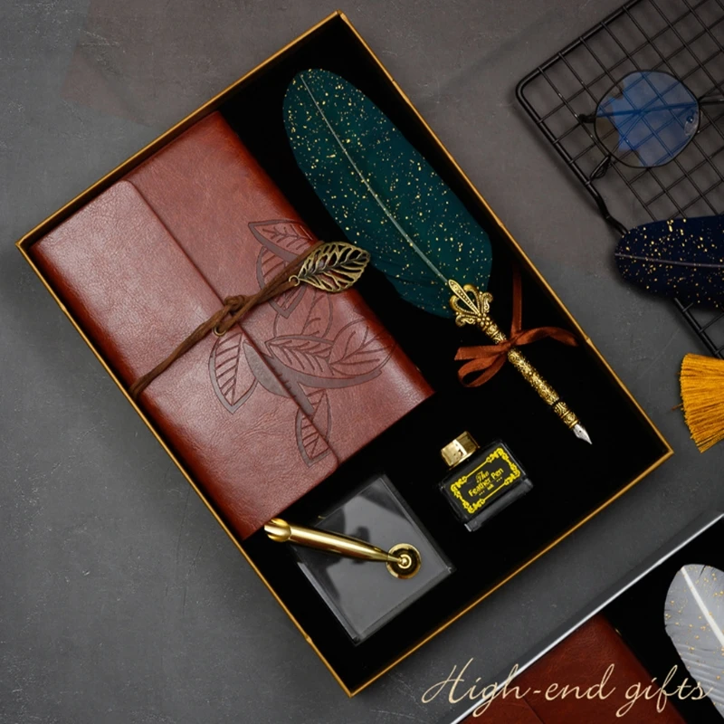 

Retro Calligraphy Feather Dip Pen Writing Ink Notebook Fountain Pens Stationery