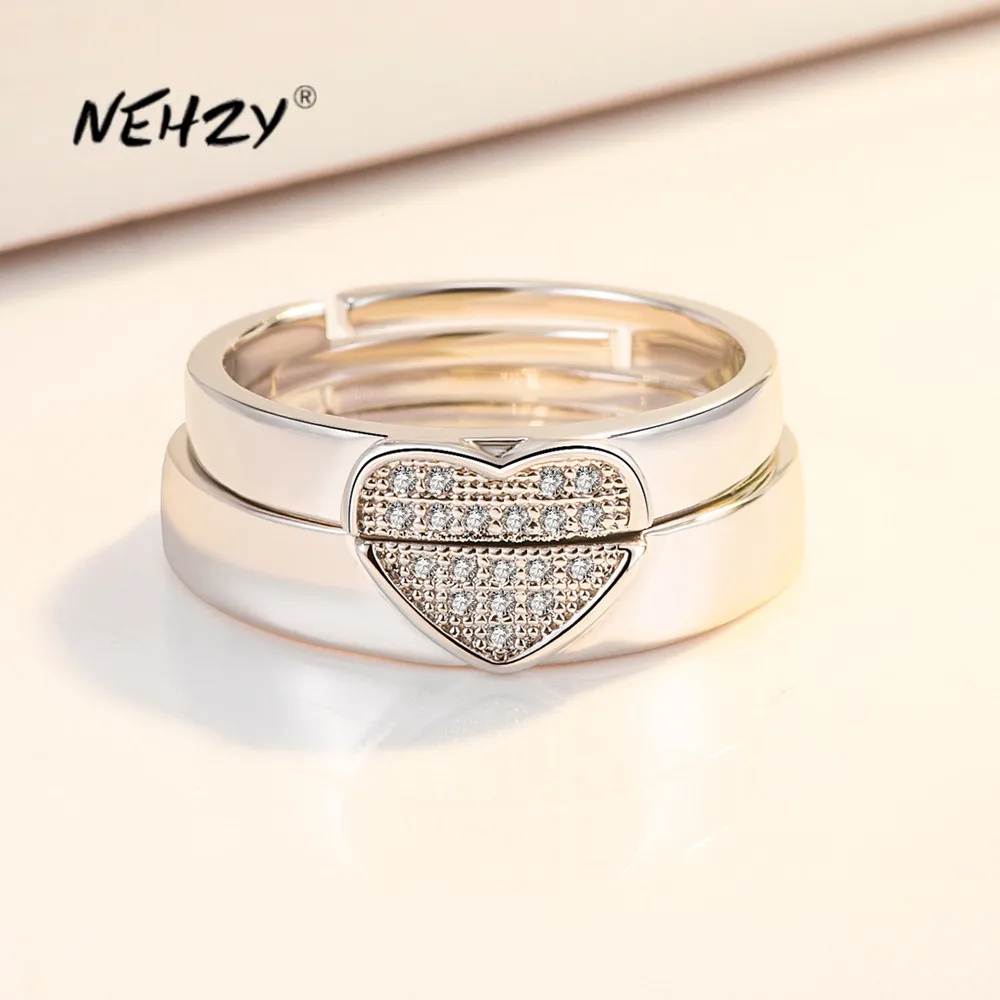

NEHZY S925 Stamp silver new women's fashion jewelry high quality crystal zircon simple heart-shaped gift couple open ring