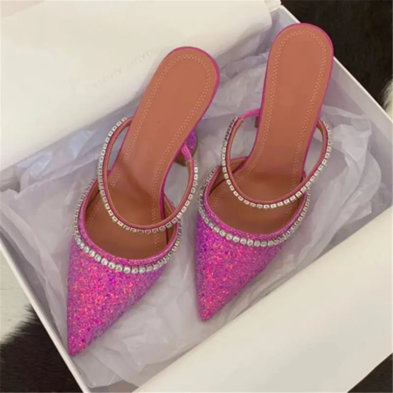 Туфли-лодочки женские на высоком каблуке с острым носком стразы | Обувь