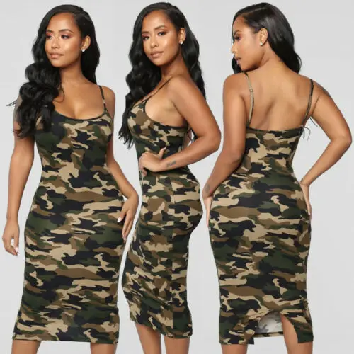 Новое поступление модное летнее платье камуфляжное женское облегающее без