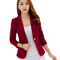 women suit jackets work office slim ladies top blazer short design long sleeve blazer feminino wine red navy blue gray