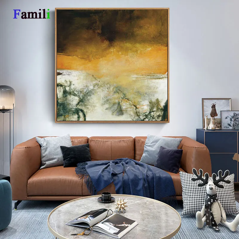 Абстрактная картина маслом на холсте HD принт желто серый цвет скандинавский