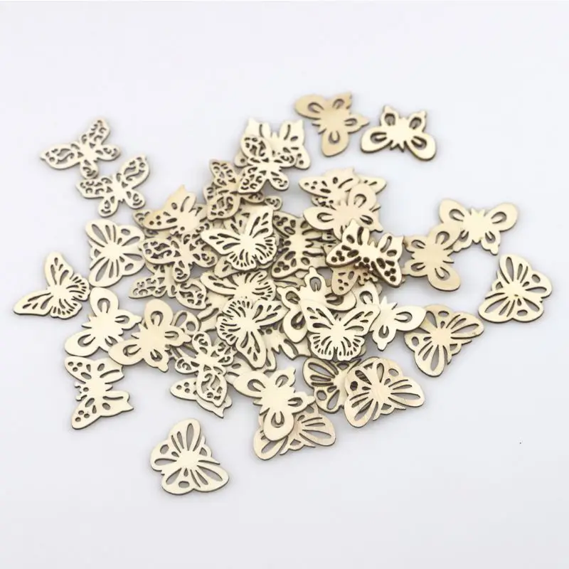 

G2AA 50pcs Mixed DIY Hollow Batterfy Wooden Ornament Embellishments Scrapbooking Craft Art Wedding Decorations