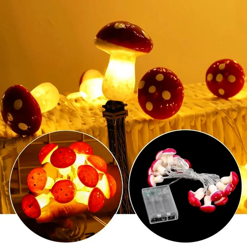 

10/20Leds Mushroom Shape String Lights Battery Operated LED Night Lights Decoration Christmas Party Home Garland Fairy Lights