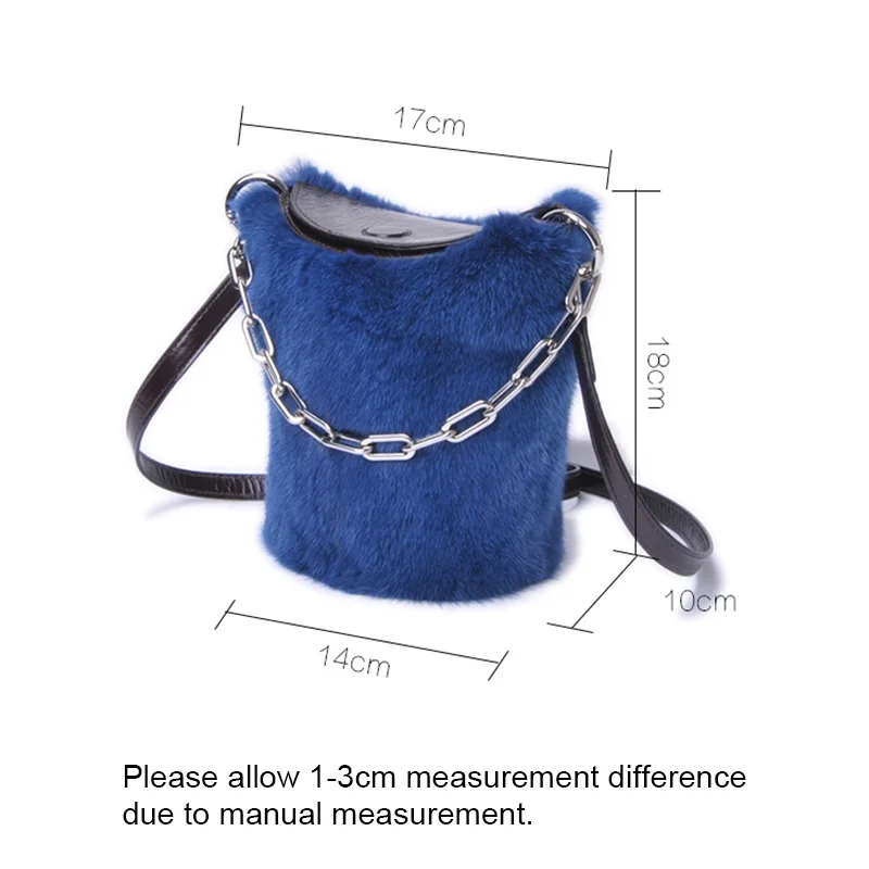 

New Style Women Luxury Real Mink Fur Bucket Bag With Genuine Cow Leather Belt For Ladies S8838