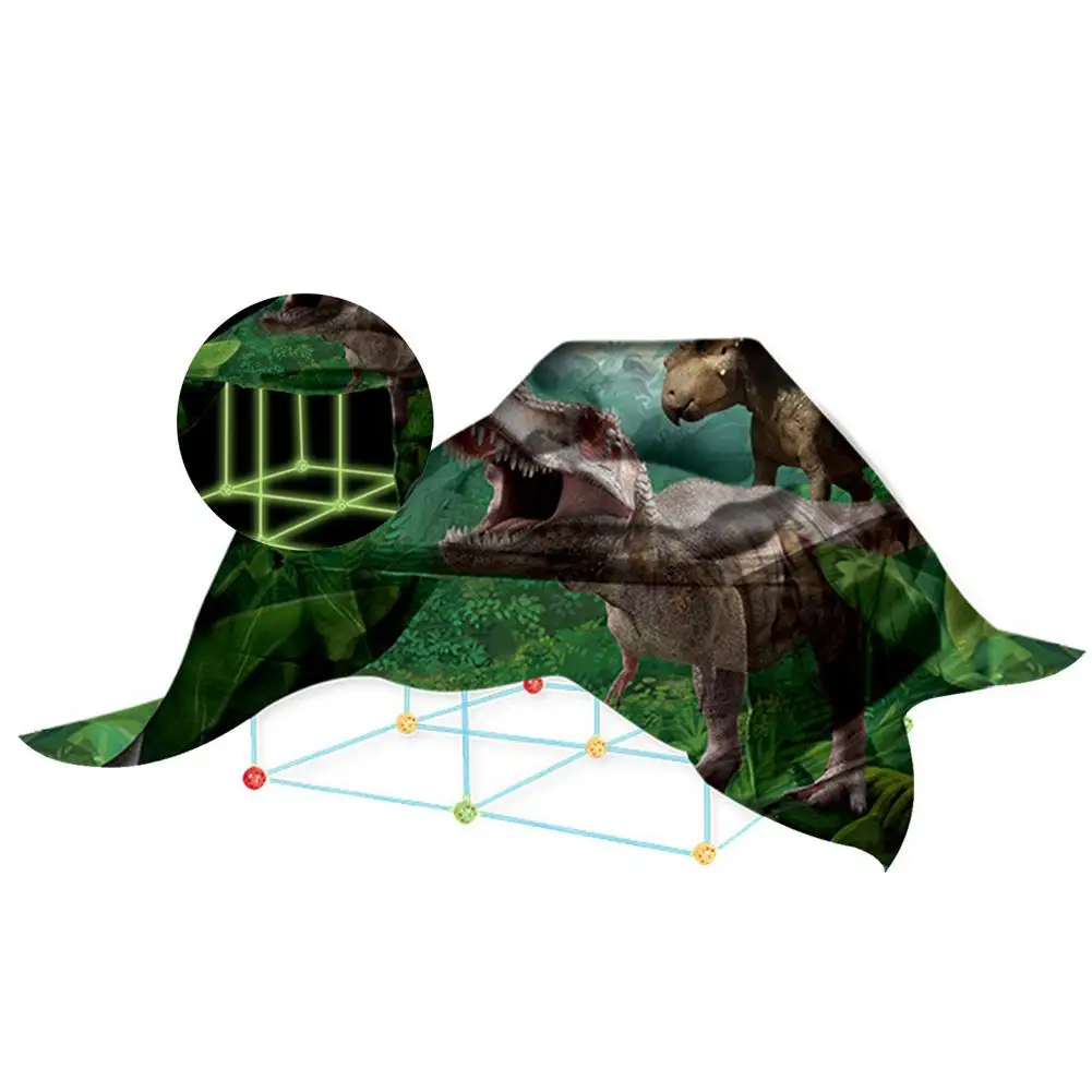 

Castles Tunnels Play Tent Kids Construction Fort Building Kits DIY Luminous Dinosaurs Tent Building Fortress Toys For Kids Gift