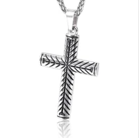 european and american fashion double sided striped cross stainless steel mens domineering necklace