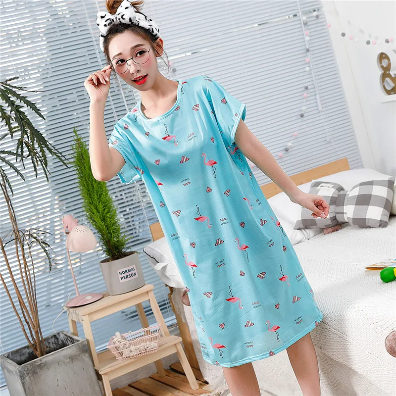 

DUOYIDUO&HOL. Nightdress Women's Summer Short Sleeve Dress Student Cartoon Housewear Milk Silk Animal Print Round Neck