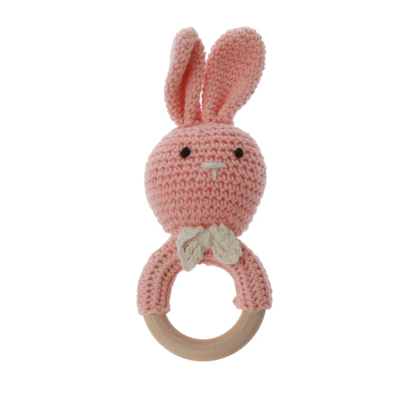 

1PC Baby Rattle Toys Rabbit Crochet Wooden Teething Ring Baby Teether Cot Hanging Toy Baby Products DIY Crafts