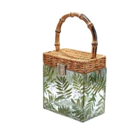 new style handmade bamboo handle small square bag transparent acrylic versatile box womens bag green leaves forest ins handbag
