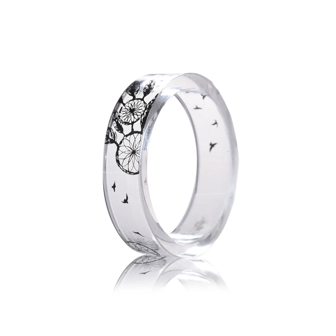 Кольцо из смолы ручной работы с одуванчиком и птицей внутри прозрачное кольцо