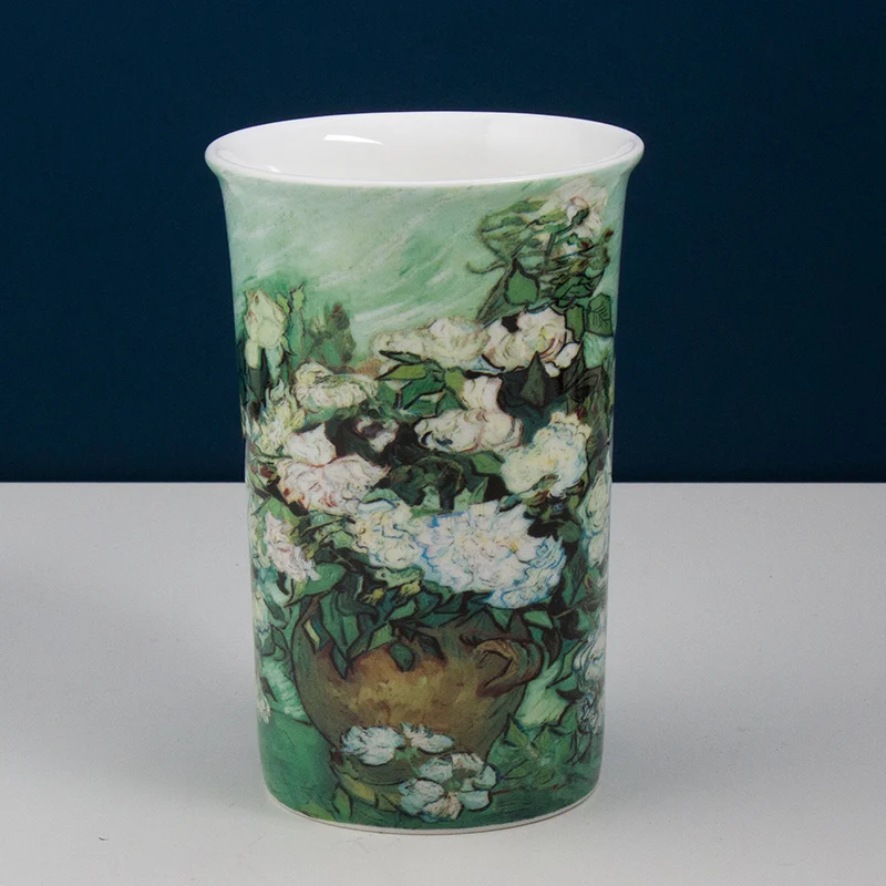 Кофейная кружка с изображением белой розы Ван Гога фарфоровая для домашнего