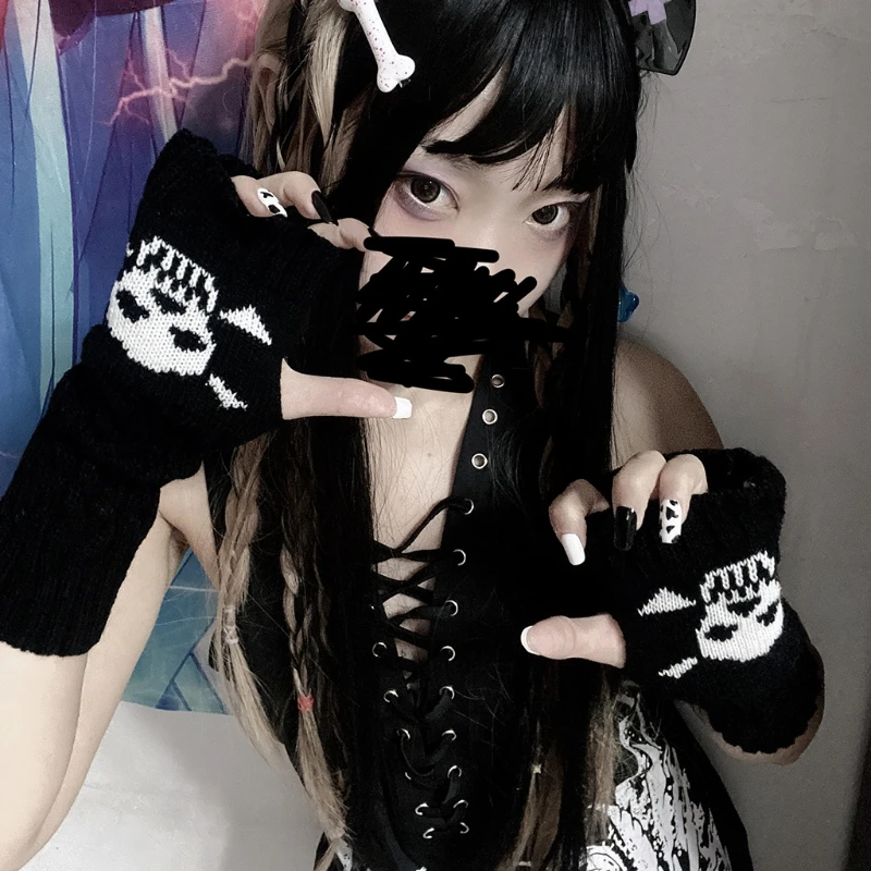 

Карнавальные перчатки со скелетом, эластичные Длинные рукава без пальцев, теплые Рукава, вязаные рукава, костюм на Хэллоуин