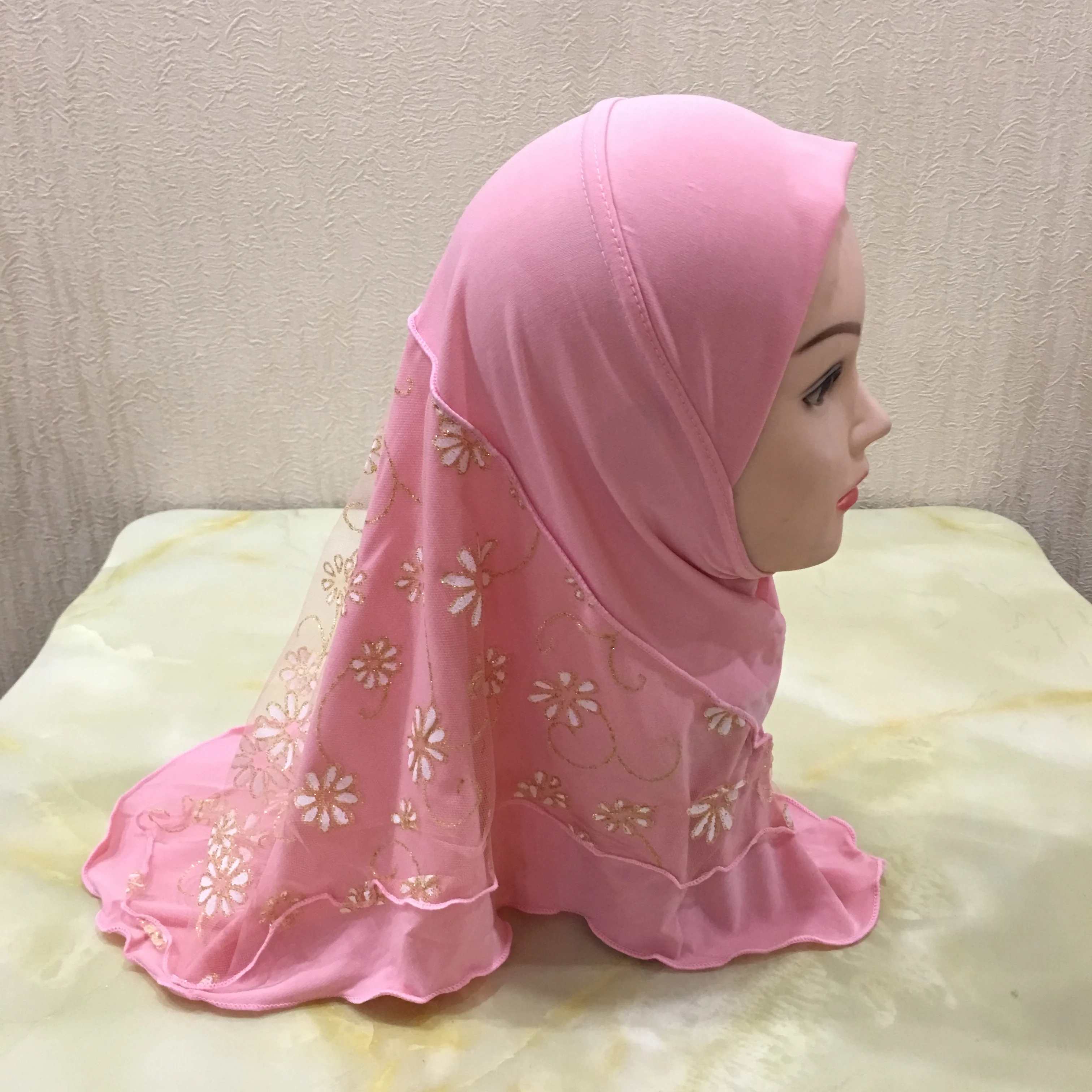 Красивый маленький хиджаб H043 для девочек с цветочной сеткой подходит детей 2 6 лет