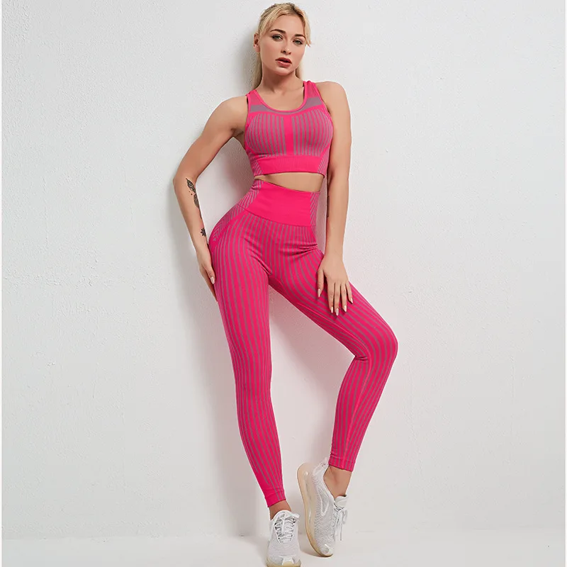 

5 Color Seamless Yoga Two Piece Set Wear 2pcs Women Hip-fitting Tight Fitting Gym Suit Bra Running Sports Vest Tracksuits Wives