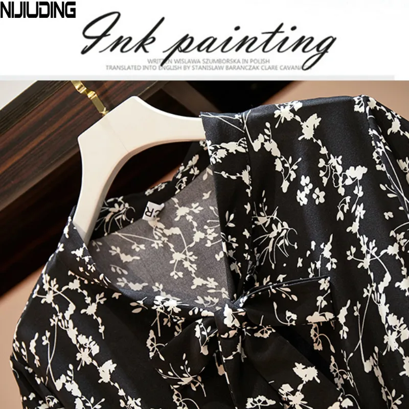 

Women Vintage Chiffon Dress 2020 Autumn Spring Female Vestido Long Sleeved Printed Floral Elastic Waist Casual Dresses Vestidos