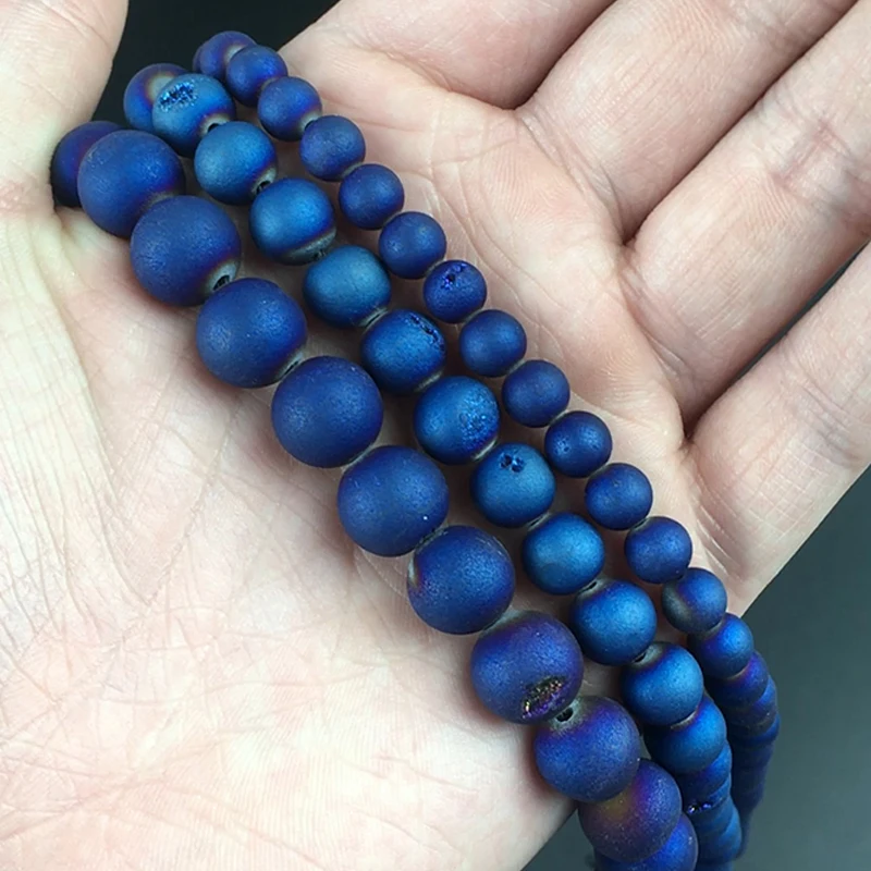 

Royal Blue Metallic Coated Agates Beads Natural Round Loose Stone Beads For Jewelry Making DIY Bracelet Necklace 15''6/8/10mm
