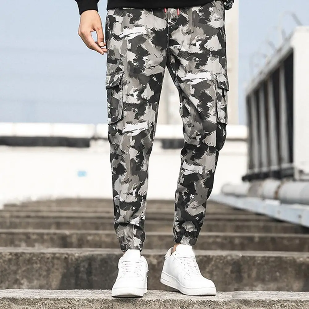 Men Casual Wear-resistant Camouflage Ankle-tied Cotton Ninth Pants Trousers