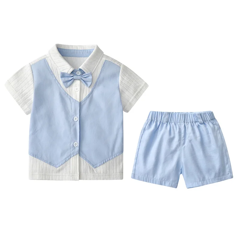 

2021 new summer Korean style bow short sleeve top and shorts two piece children's set