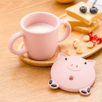 240ml cartoon pig anti fall silicon drink water straw handle bottle cup for baby kids children boy girl creative gift wholesale