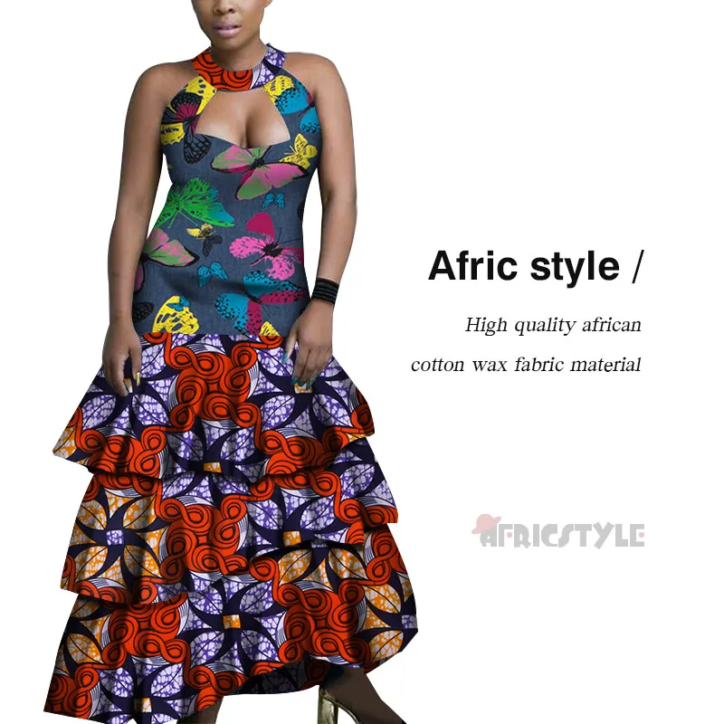 

2020 African Clothes for Women Dew shoulder maxi dress Printed floor-length skirt Danshiki Ladies Clothing wy6013