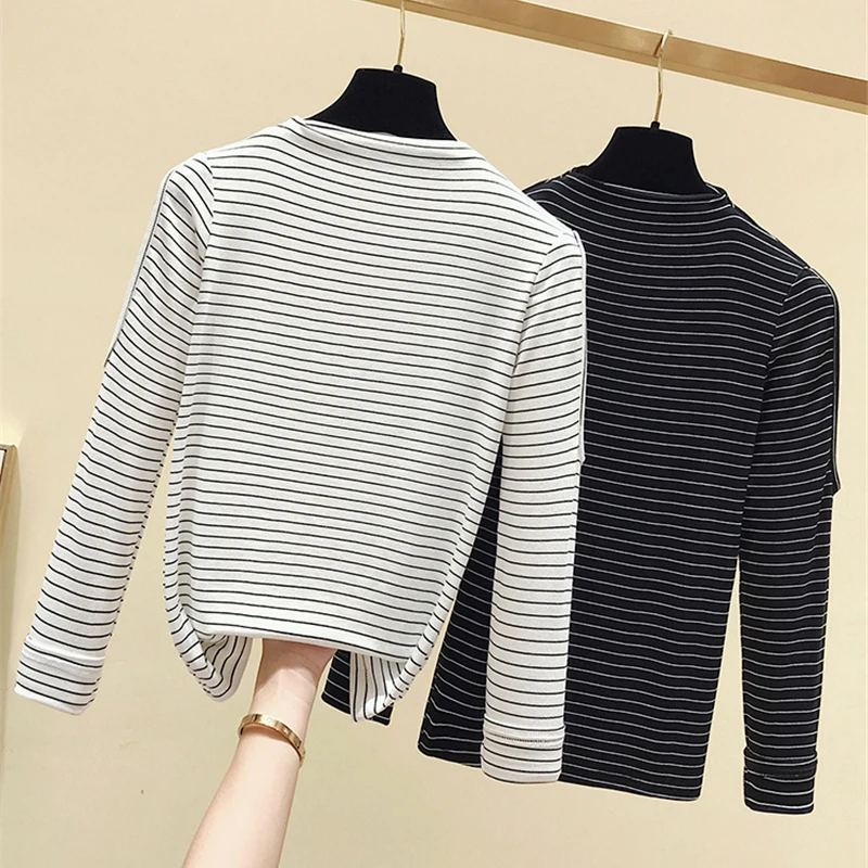 Женская футболка новинка весны 2019 Корейская полосатая водолазка в стиле