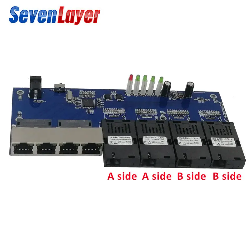 Коммутатор Ethernet 4 RJ45 SC оптический медиаконвертер одномодовый оптоволоконный