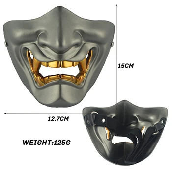 Half face silver Японский демон Prajna Hannya Смола маска гримаса злой голова дьявола Хэллоуин ужас гнев буддизм NOH призрак Косплей Роскошные маски - Цвет: Half face silver