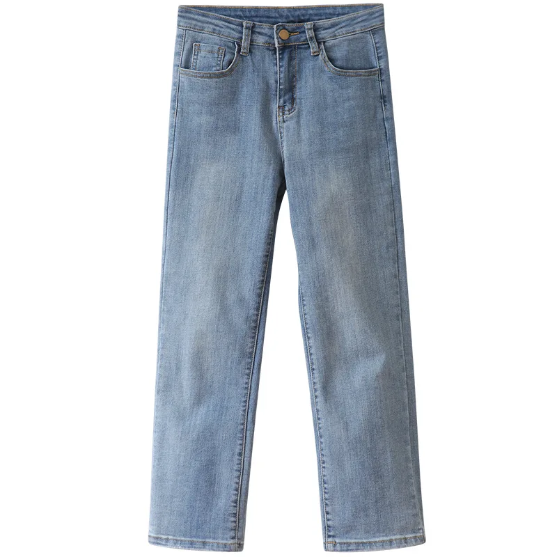 

2020 Casual Blue Straight High Waist Jeans for Women Mom Jeans Vintage Spring Autumn Mill White Cotton Loose Denim Pants