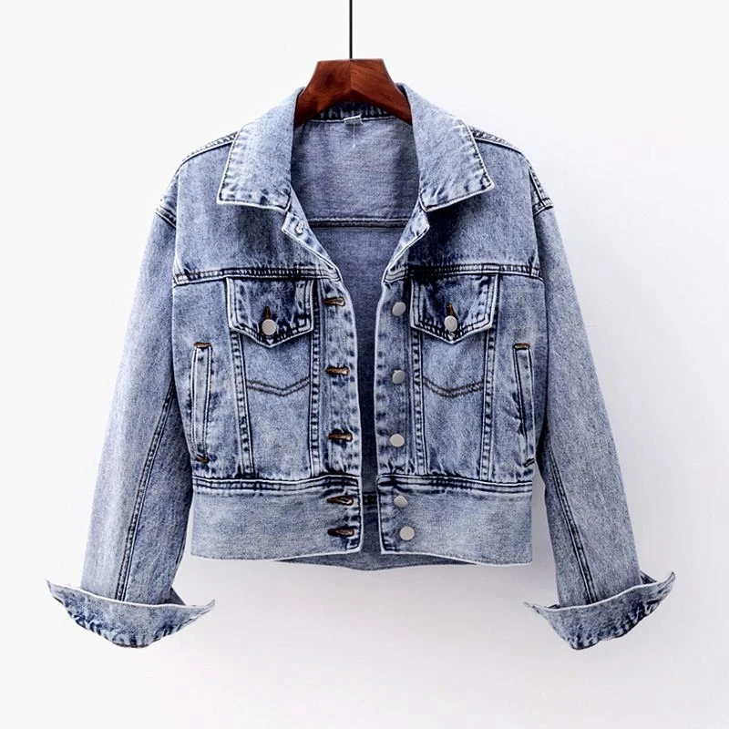 Весна 2020 новая модная винтажная синяя джинсовая куртка с длинным рукавом женская