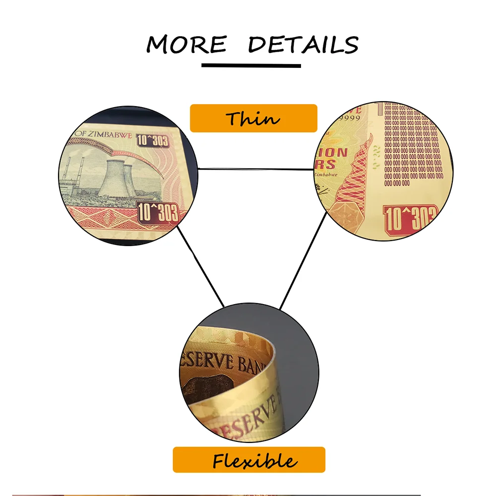 

Zimbabwe Notes One Centillion Dollars Note Gold Banknote with Certificates In 24k Gold Plated For Collection