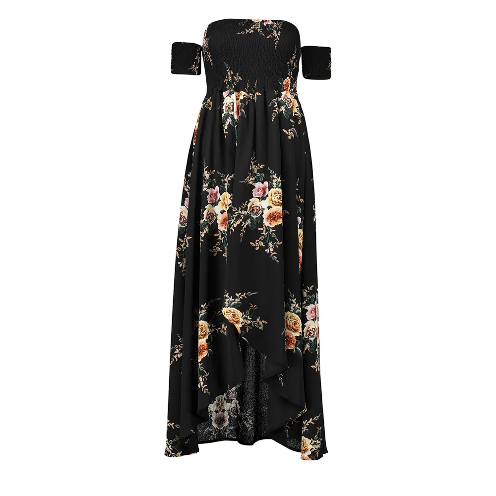 

Sexy Off Shoulder Short Sleeve Long Dress Women Clothes 2019 Summer Boho Beach Floral Print Maxi Dresses Bohemia Casual Dress