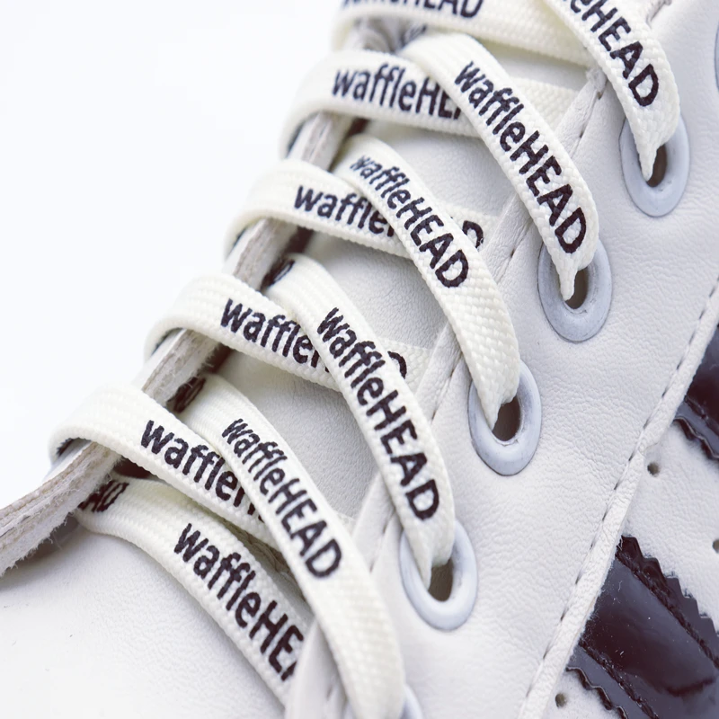

Coolstring High Quality 7MM Pair Flat Type Shoelaces White Black "wffleHEAD" Letter Printing Hat Ezy350v2 Ropes Custom Logo Bulk