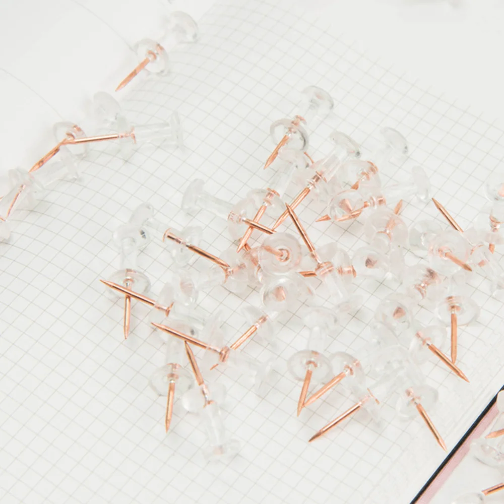 

1 Box of Creative Rose Gold Transparent Color Pushpins Map Push Tacks for School Home Office 2.2x0.8cm