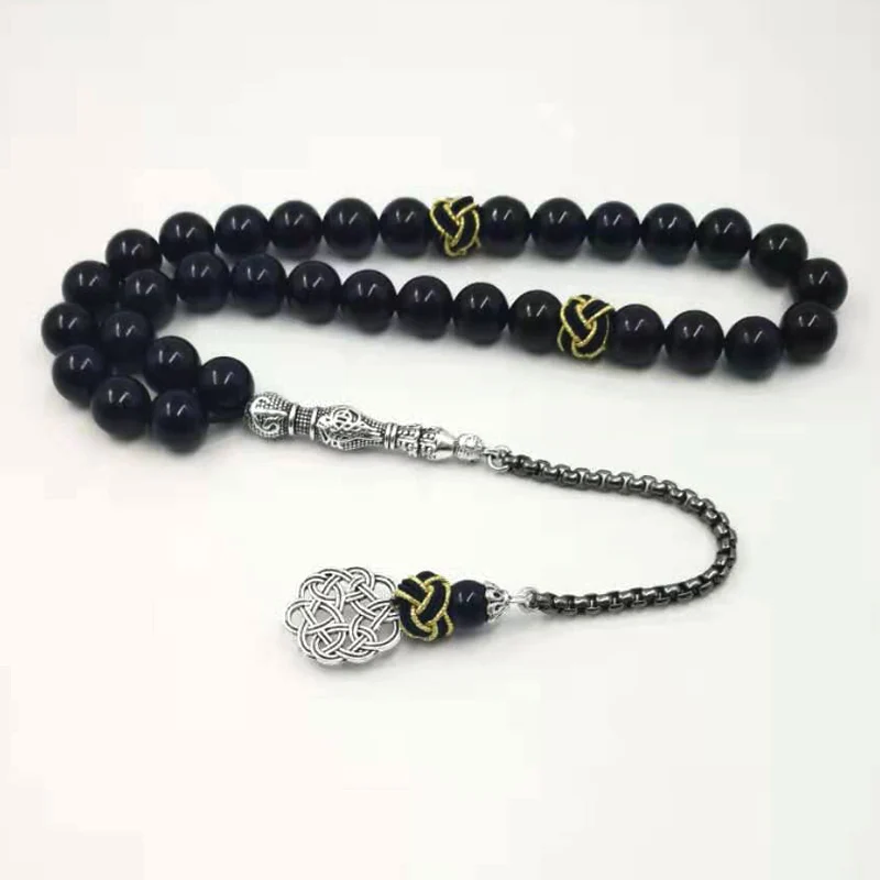 

Natural Black Agates rosary Muslim Tasbih gift islam misbaha Man's Onxy prayer beads Eid ramadan Gift for men
