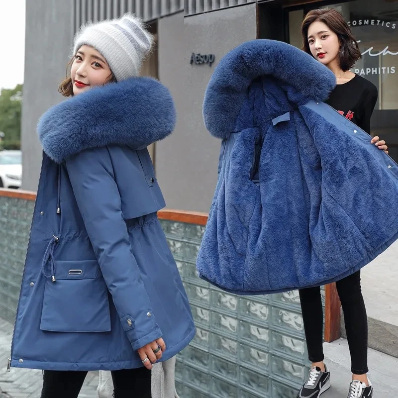 2021 New Winter Coat Warm Fur Collar Thick Coat Fashion Long Hooded Coat Women's Coat Clothing Women's Snow Suit Coat