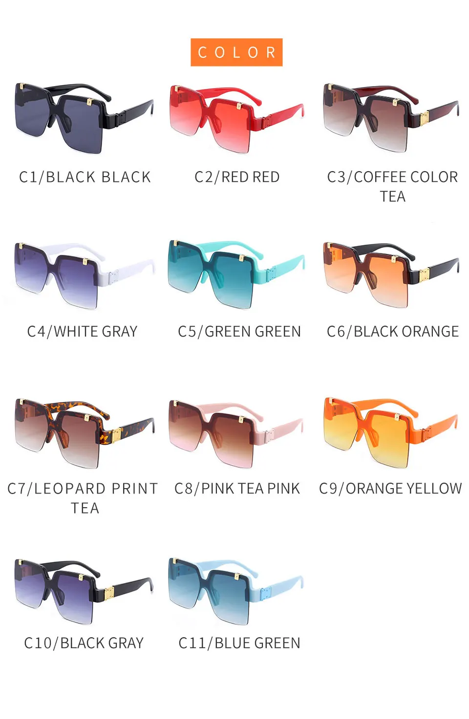 

Fashion Ladies Square Sunglasses Vintage Flip Lens Gradient Sun Glasses Women Brand Designer Colorful Male Sunglasses